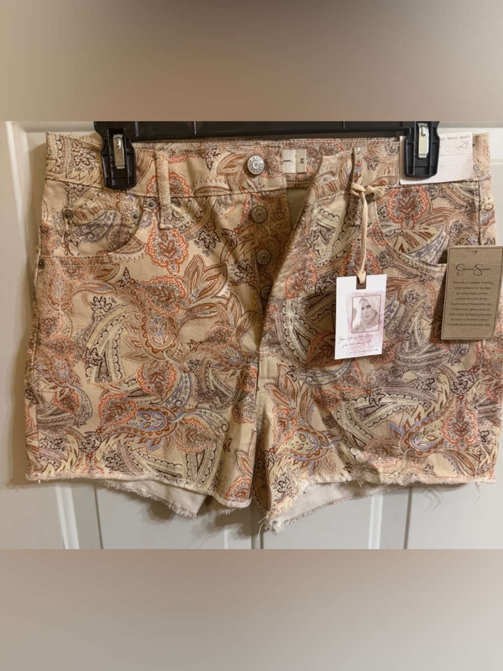 Jessica Simpson Beige Paisley High-Waist Shorts with Peach Accents - Picture 3 of 6